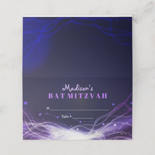 GLOEIENDE NEON STERREN Bat Mitswa Zitplaatsen Esco Plaatskaartje (Buitenkant ongevouwen)