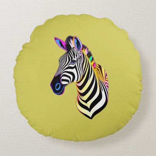 Gloeiende Neon Zebra Rond Kussen (Voorkant)