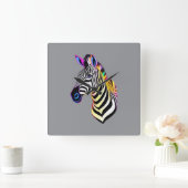 Gloeiende Neon Zebra Vierkante Klok (Huis)