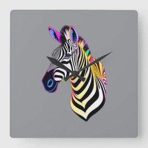 Gloeiende Neon Zebra Vierkante Klok