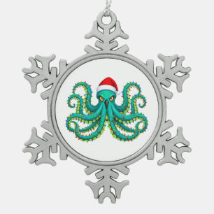 Gloeiende Octopus Kerstverlichting voor Oceaan   Tin Sneeuwvlok Ornament