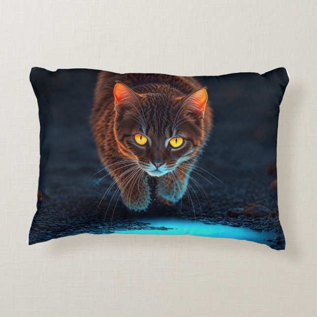 Gloeiende Ogen Kat Esthetiek Wilde Dieren Illustra Accent Kussen (Achterkant)