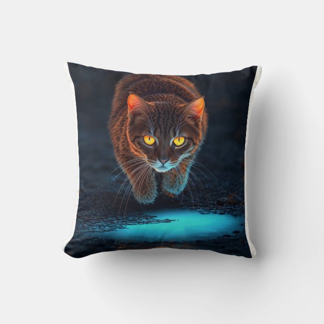 Gloeiende Ogen Kat Esthetiek Wilde Dieren Illustra Kussen (Voorkant)