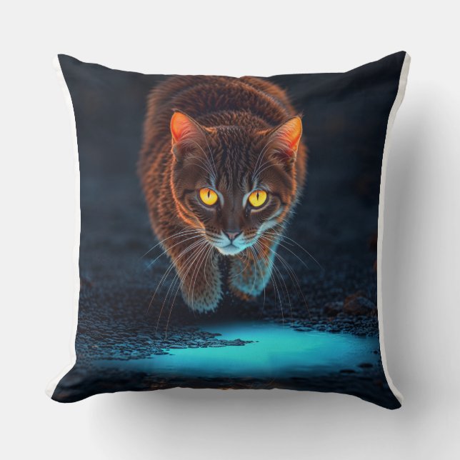 Gloeiende Ogen Kat Esthetiek Wilde Dieren Illustra Kussen (Voorkant)