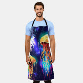 Gloeiende onderwater kwal horizontale banner schort (Gedragen)