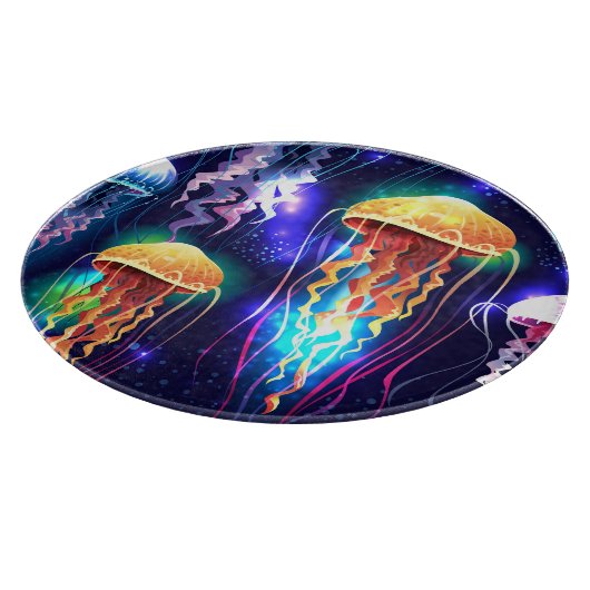 Gloeiende onderwater kwal horizontale banner snijplank (Hoek)