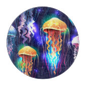 Gloeiende onderwater kwal horizontale banner snijplank (Voorkant)