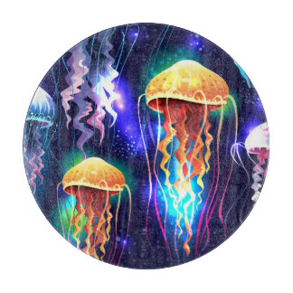 Gloeiende onderwater kwal horizontale banner snijplank