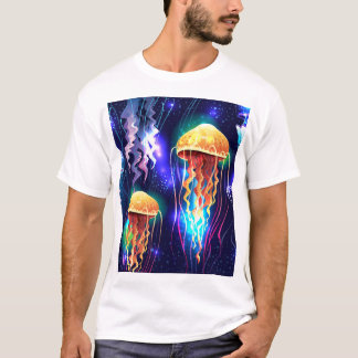 Gloeiende onderwater kwal horizontale banner t-shirt