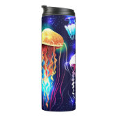 Gloeiende onderwater kwal horizontale banner thermosbeker (Geroteerd rechts)