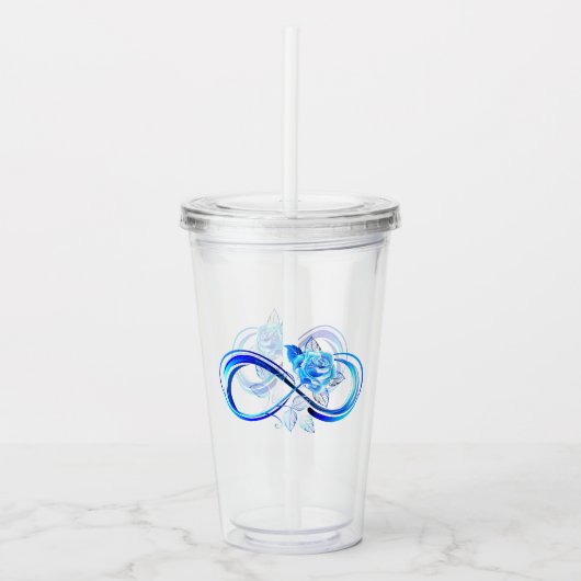 Gloeiende oneindigheid met blauwe roos acryl drinkbeker (Voorkant)