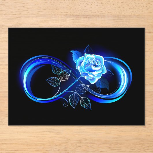 Gloeiende oneindigheid met blauwe roos acryl uitnodigingen (Voorkant)