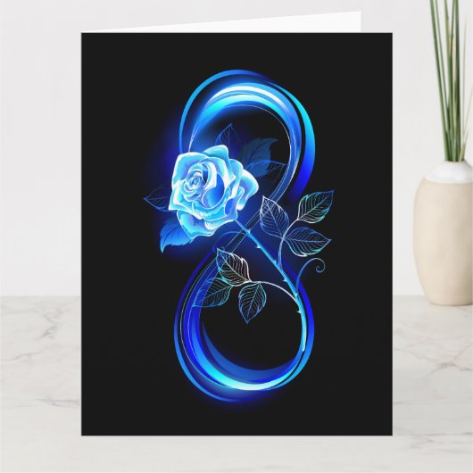 Gloeiende oneindigheid met blauwe roos bedankkaart (Voorkant)