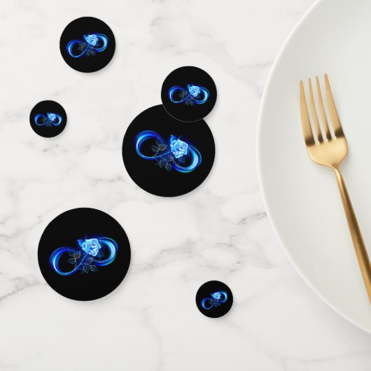 Gloeiende oneindigheid met blauwe roos confetti (Groep)