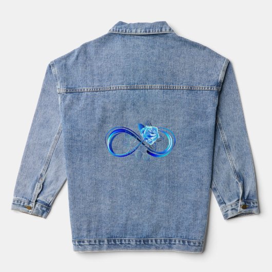 Gloeiende oneindigheid met blauwe roos denim jacket (Achterkant)