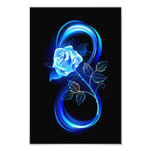 Gloeiende oneindigheid met blauwe roos foto afdruk