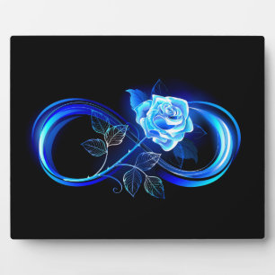 Gloeiende oneindigheid met blauwe roos fotoplaat