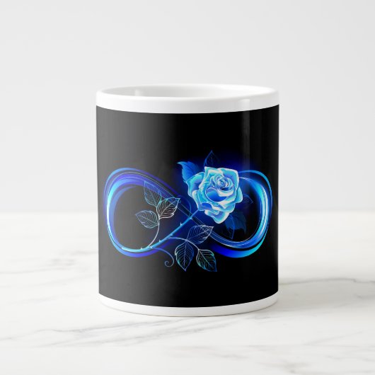 Gloeiende oneindigheid met blauwe roos grote koffiekop (Voorkant)