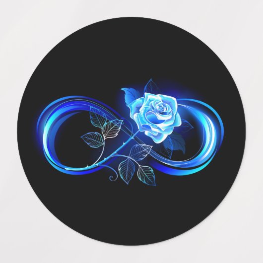 Gloeiende oneindigheid met blauwe roos labels (Design 1)