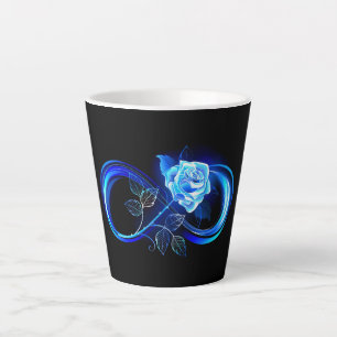 Gloeiende oneindigheid met blauwe roos latte mok