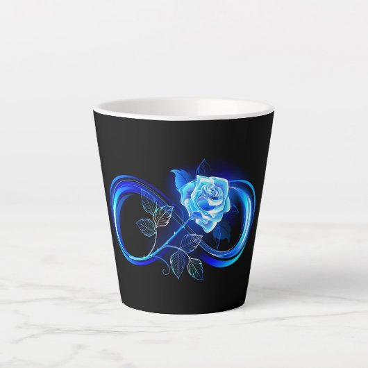 Gloeiende oneindigheid met blauwe roos latte mok (Voorkant)