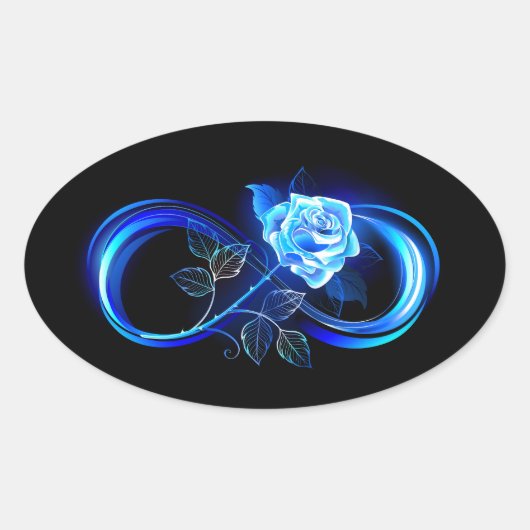 Gloeiende oneindigheid met blauwe roos ovale sticker (Voorkant)