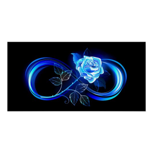 Gloeiende oneindigheid met blauwe roos perfect poster (Voorkant)