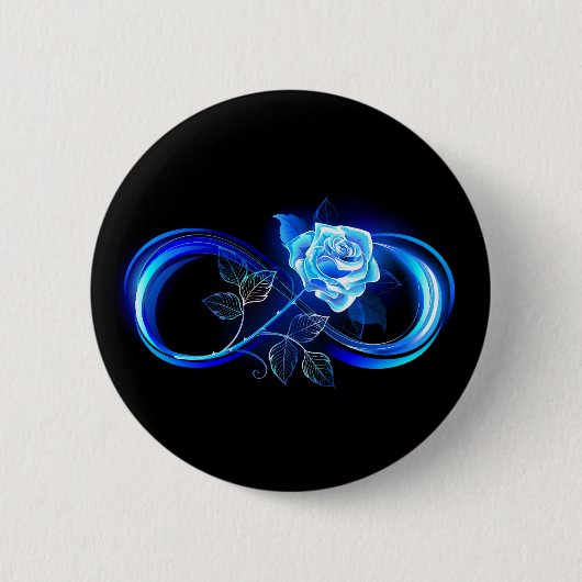 Gloeiende oneindigheid met blauwe roos ronde button 5,7 cm (Voorkant)