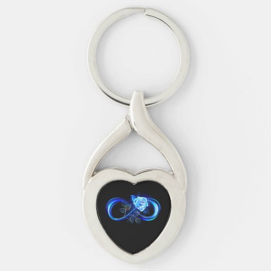 Gloeiende oneindigheid met blauwe roos sleutelhanger (Voorkant)
