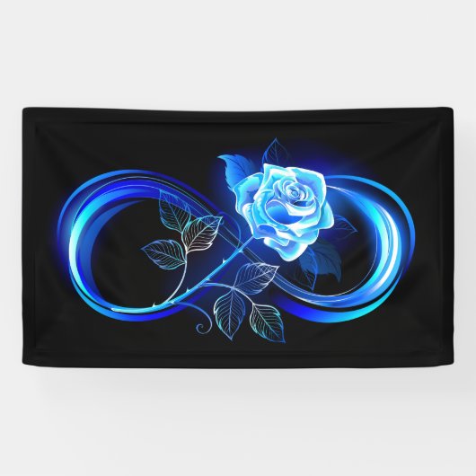 Gloeiende oneindigheid met blauwe roos spandoek (Horizontaal)