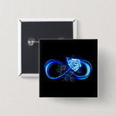 Gloeiende oneindigheid met blauwe roos vierkante button 5,1 cm (Voorkant /achterkant)