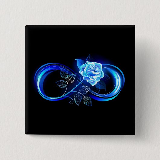 Gloeiende oneindigheid met blauwe roos vierkante button 5,1 cm (Voorkant)