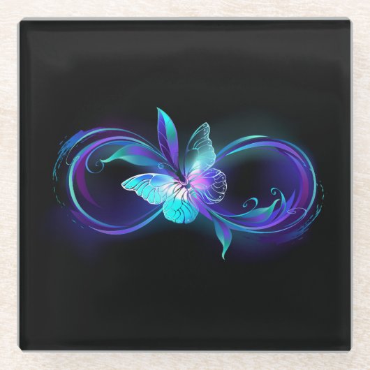 Gloeiende Oneindigheid met Magische Vlinder Glazen Onderzetter (Voorkant)