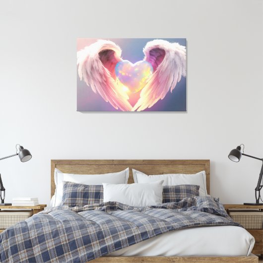 *~* Gloeiende Opal Hart Engel Vleugels Blauw AP78 Canvas Afdruk (Insitu (Slaapkamer))