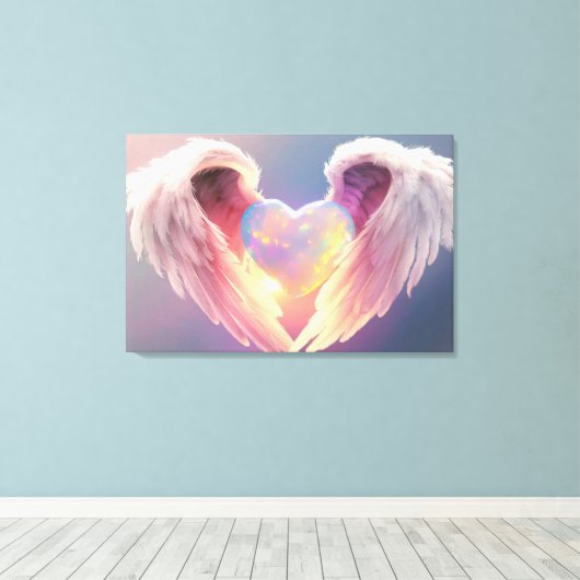 *~* Gloeiende Opal Hart Engel Vleugels Blauw AP78 Canvas Afdruk (Insitu (Houten vloer))