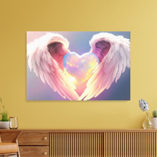 *~* Gloeiende Opal Hart Engel Vleugels Blauw AP78 Canvas Afdruk (Insitu (Woonkamer))