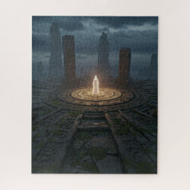 Gloeiende oude krijger die op heilige grond staat legpuzzel