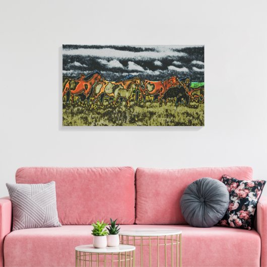 Gloeiende paarden canvas afdruk (Insitu (Woonkamer))