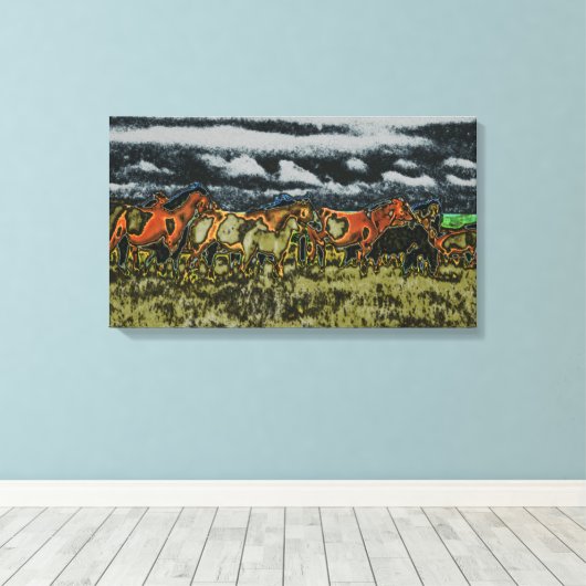 Gloeiende paarden canvas afdruk (Insitu (Houten vloer))