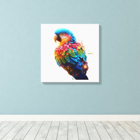 gloeiende papegaai canvas afdruk (Insitu (Houten vloer))