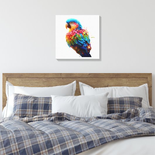 gloeiende papegaai canvas afdruk (Insitu (Slaapkamer))