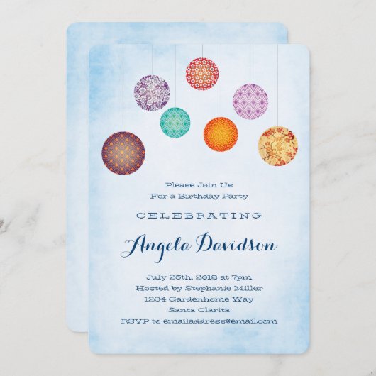 Gloeiende papieren lantaarns Blauwe verjaardag Kaart (Voorkant / Achterkant)