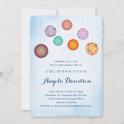 Gloeiende papieren lantaarns Blauwe verjaardag Kaart (Voorkant)