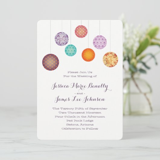 Gloeiende papieren lantaarns bruiloft pruim kaart (Staand voorkant)