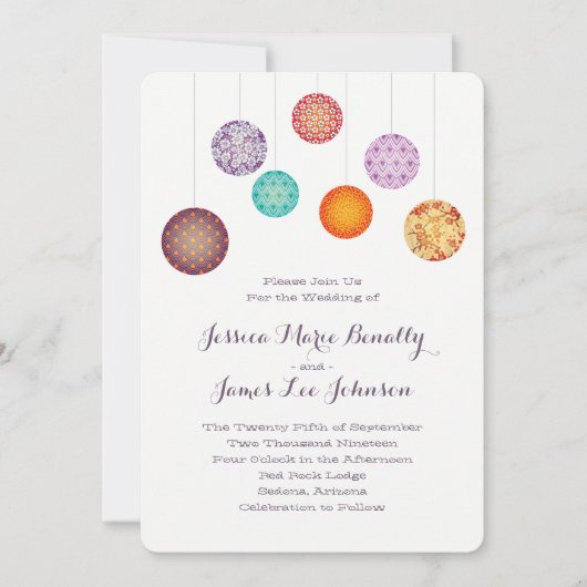 Gloeiende papieren lantaarns bruiloft pruim kaart (Voorkant)