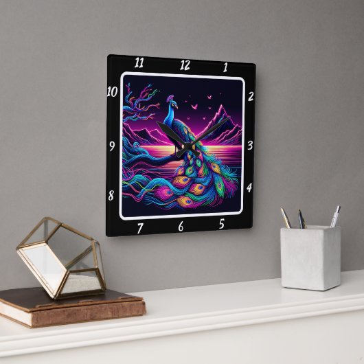 gloeiende pauw-uurwerk vierkante klok (Kantoor)