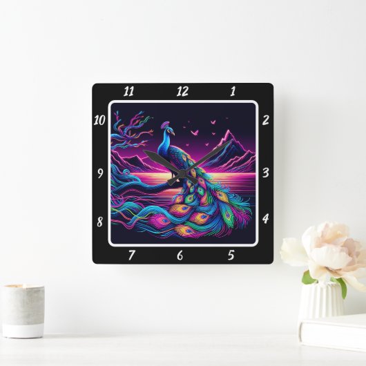 gloeiende pauw-uurwerk vierkante klok (Huis)