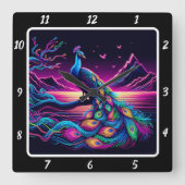 gloeiende pauw-uurwerk vierkante klok (Voorkant)