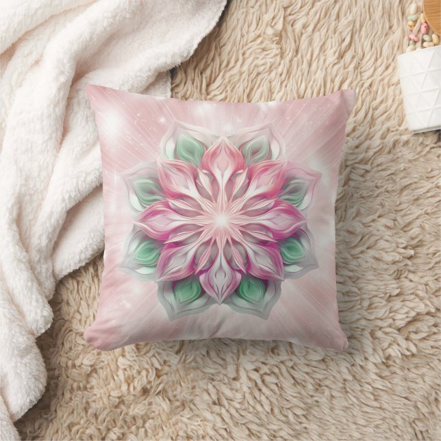 Gloeiende Pink Mandala Kussen (Deken)