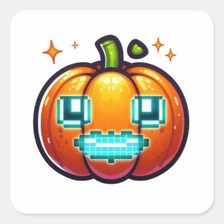 Gloeiende Pixel Pompoen Gezicht Sticker Retro Digi